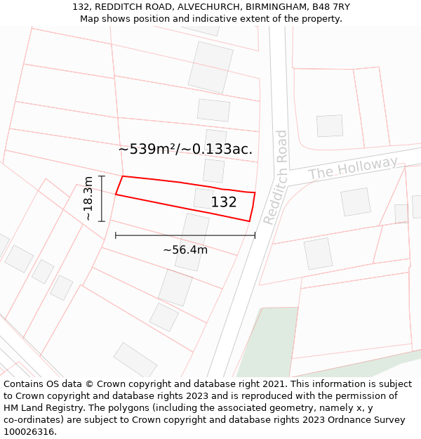 132, REDDITCH ROAD, ALVECHURCH, BIRMINGHAM, B48 7RY: Plot and title map