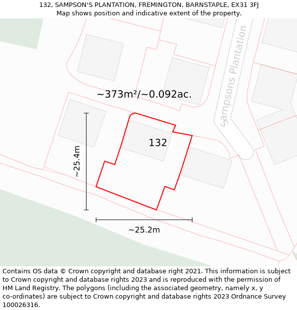 132, SAMPSON'S PLANTATION, FREMINGTON, BARNSTAPLE, EX31 3FJ: Plot and title map