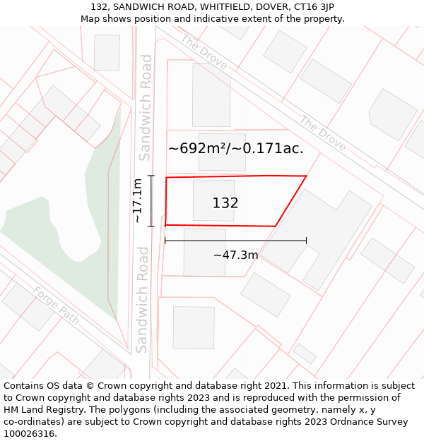 132, SANDWICH ROAD, WHITFIELD, DOVER, CT16 3JP: Plot and title map