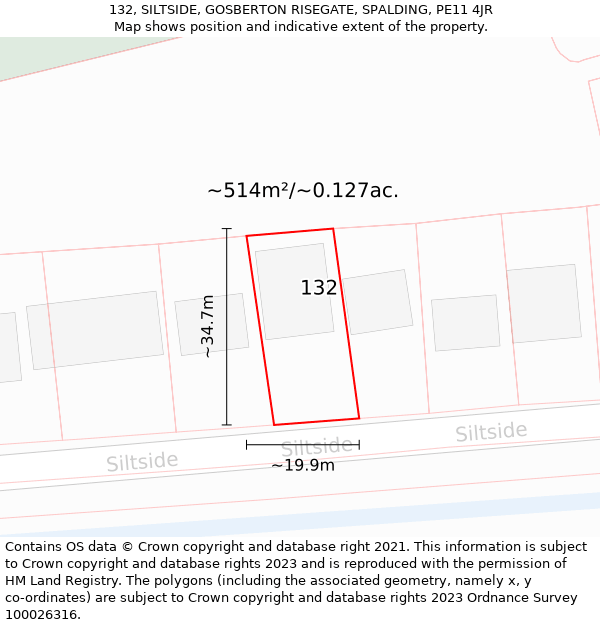 132, SILTSIDE, GOSBERTON RISEGATE, SPALDING, PE11 4JR: Plot and title map