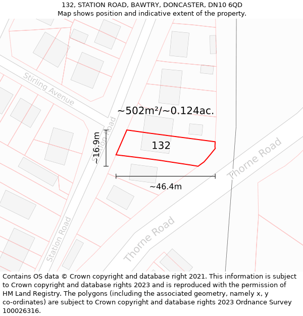 132, STATION ROAD, BAWTRY, DONCASTER, DN10 6QD: Plot and title map