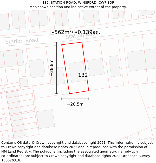 132, STATION ROAD, WINSFORD, CW7 3DF: Plot and title map