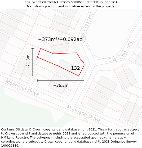 132, WEST CRESCENT, STOCKSBRIDGE, SHEFFIELD, S36 1GA: Plot and title map