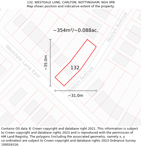 132, WESTDALE LANE, CARLTON, NOTTINGHAM, NG4 3PB: Plot and title map