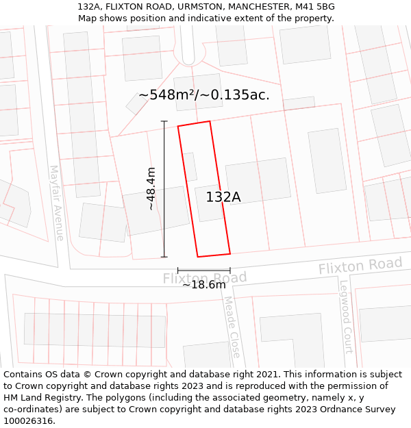 132A, FLIXTON ROAD, URMSTON, MANCHESTER, M41 5BG: Plot and title map