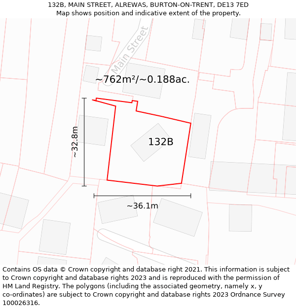 132B, MAIN STREET, ALREWAS, BURTON-ON-TRENT, DE13 7ED: Plot and title map