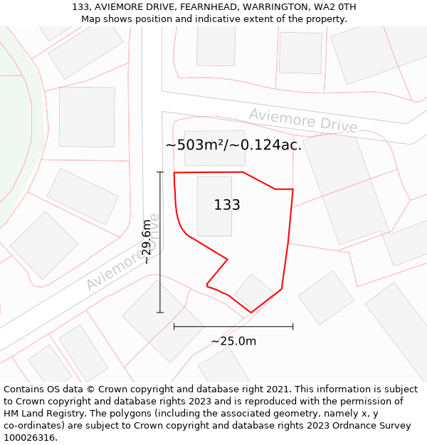 133, AVIEMORE DRIVE, FEARNHEAD, WARRINGTON, WA2 0TH: Plot and title map