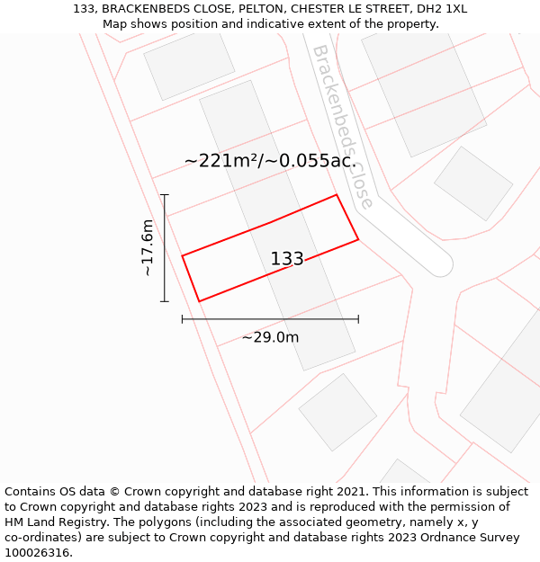 133, BRACKENBEDS CLOSE, PELTON, CHESTER LE STREET, DH2 1XL: Plot and title map