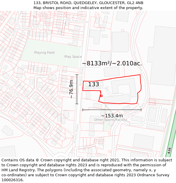 133, BRISTOL ROAD, QUEDGELEY, GLOUCESTER, GL2 4NB: Plot and title map