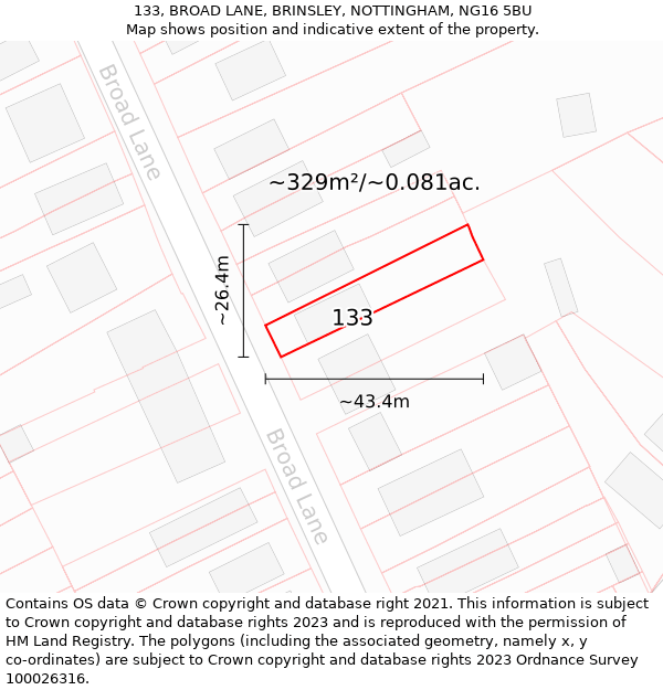 133, BROAD LANE, BRINSLEY, NOTTINGHAM, NG16 5BU: Plot and title map