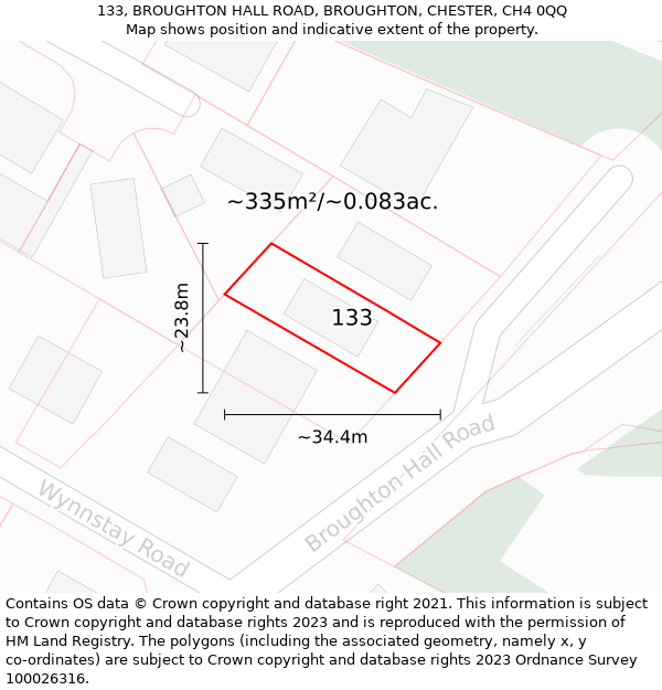 133, BROUGHTON HALL ROAD, BROUGHTON, CHESTER, CH4 0QQ: Plot and title map