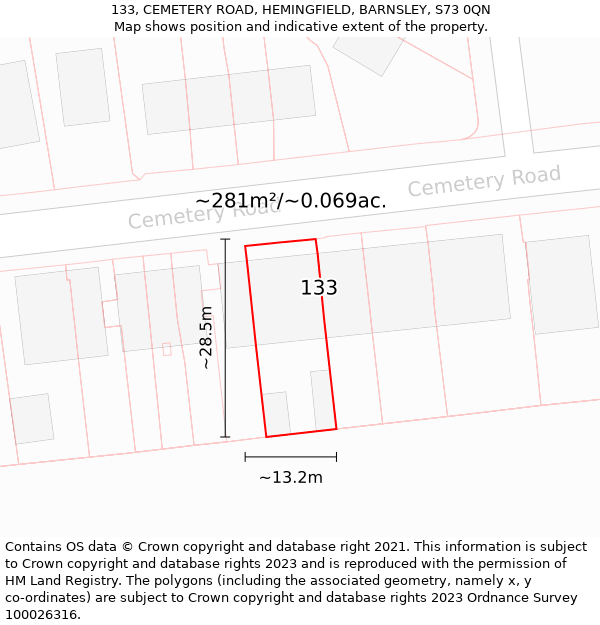 133, CEMETERY ROAD, HEMINGFIELD, BARNSLEY, S73 0QN: Plot and title map