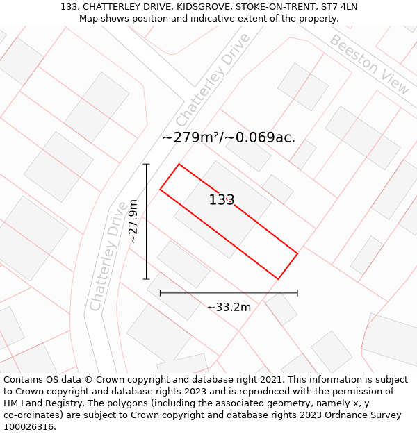 133, CHATTERLEY DRIVE, KIDSGROVE, STOKE-ON-TRENT, ST7 4LN: Plot and title map