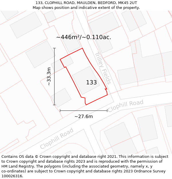 133, CLOPHILL ROAD, MAULDEN, BEDFORD, MK45 2UT: Plot and title map