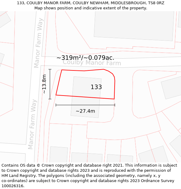 133, COULBY MANOR FARM, COULBY NEWHAM, MIDDLESBROUGH, TS8 0RZ: Plot and title map