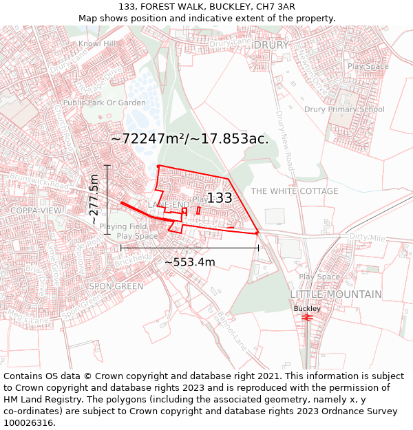 133, FOREST WALK, BUCKLEY, CH7 3AR: Plot and title map