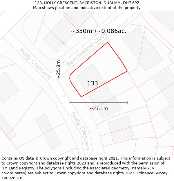 133, HOLLY CRESCENT, SACRISTON, DURHAM, DH7 6PZ: Plot and title map