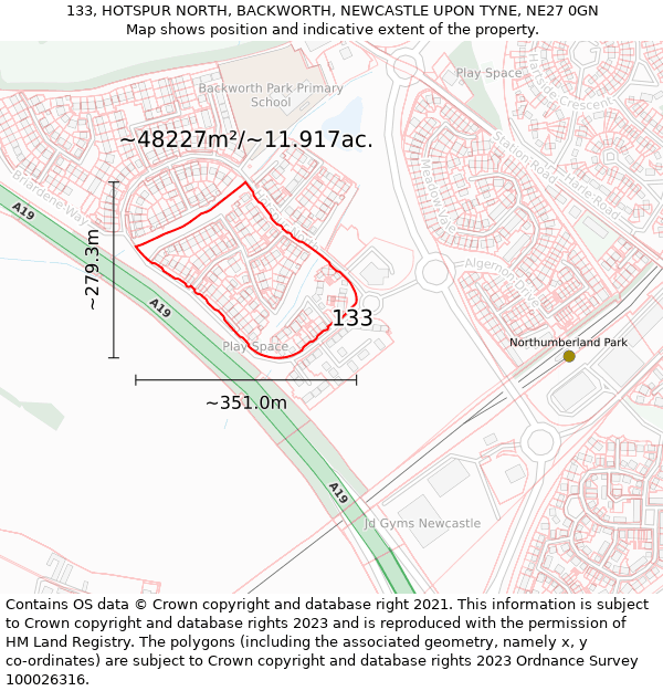 133, HOTSPUR NORTH, BACKWORTH, NEWCASTLE UPON TYNE, NE27 0GN: Plot and title map