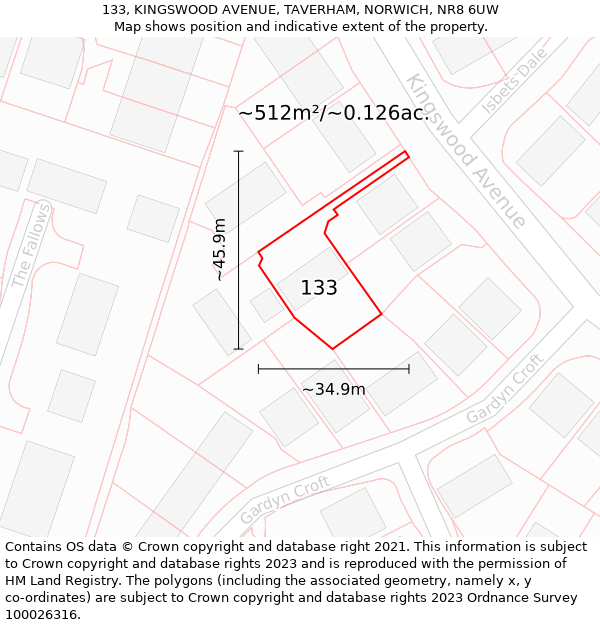 133, KINGSWOOD AVENUE, TAVERHAM, NORWICH, NR8 6UW: Plot and title map