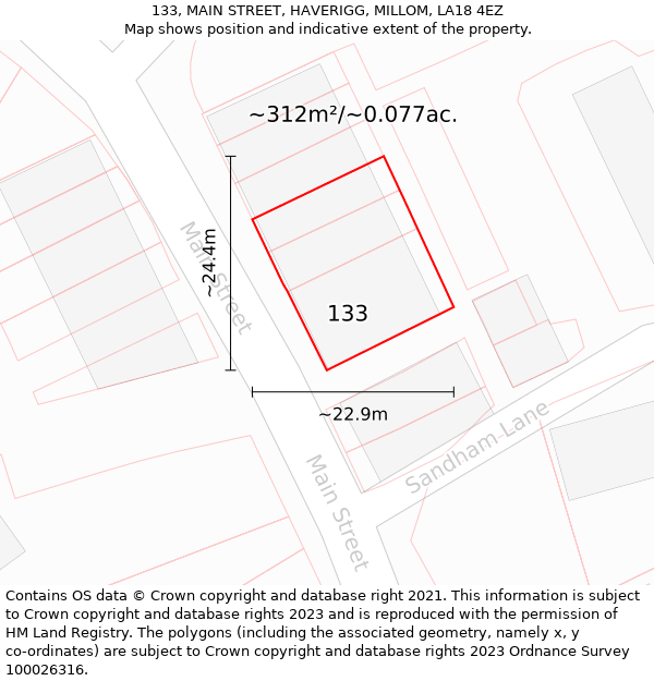 133, MAIN STREET, HAVERIGG, MILLOM, LA18 4EZ: Plot and title map