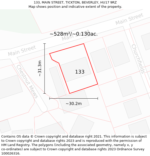 133, MAIN STREET, TICKTON, BEVERLEY, HU17 9RZ: Plot and title map