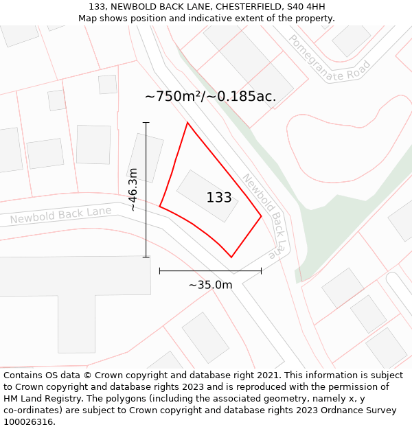 133, NEWBOLD BACK LANE, CHESTERFIELD, S40 4HH: Plot and title map