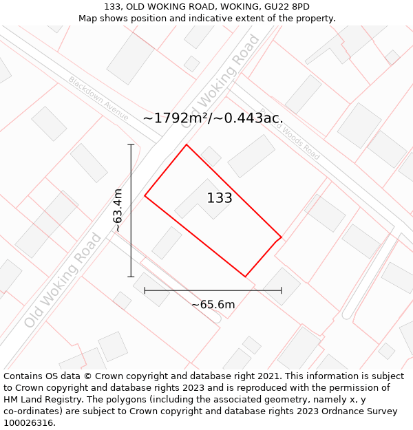 133, OLD WOKING ROAD, WOKING, GU22 8PD: Plot and title map