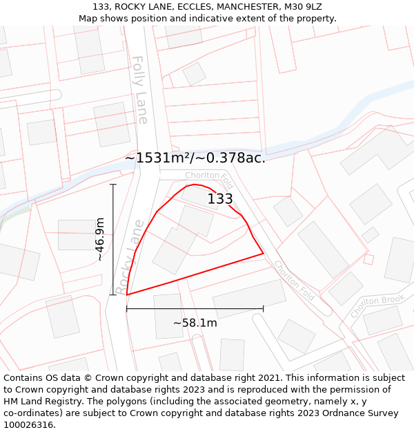 133, ROCKY LANE, ECCLES, MANCHESTER, M30 9LZ: Plot and title map