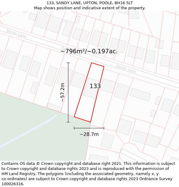 133, SANDY LANE, UPTON, POOLE, BH16 5LT: Plot and title map