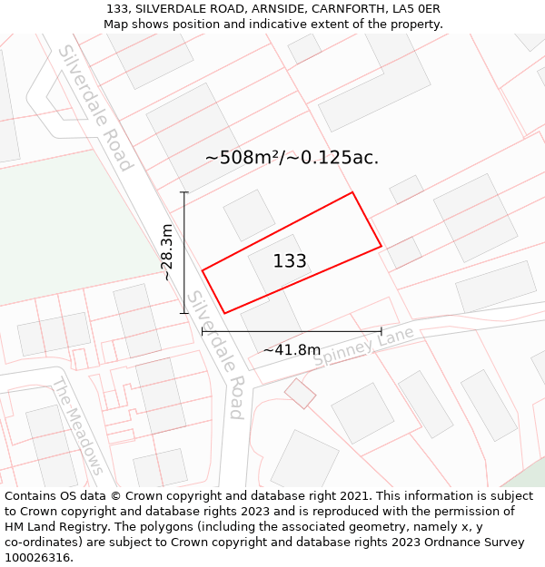 133, SILVERDALE ROAD, ARNSIDE, CARNFORTH, LA5 0ER: Plot and title map