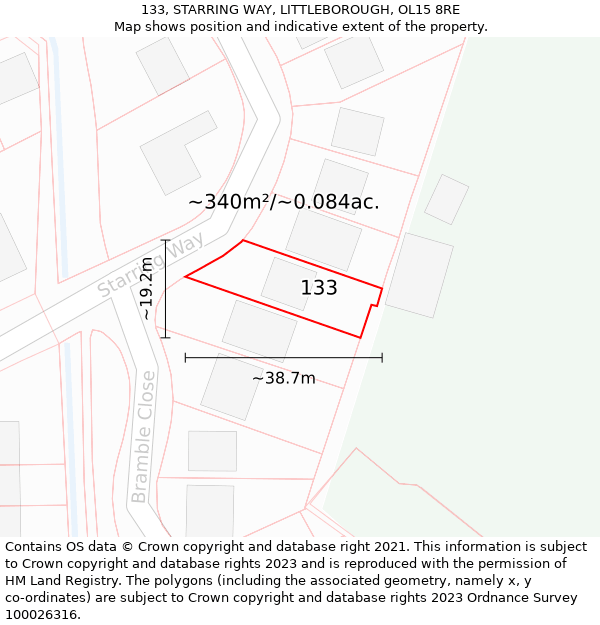 133, STARRING WAY, LITTLEBOROUGH, OL15 8RE: Plot and title map