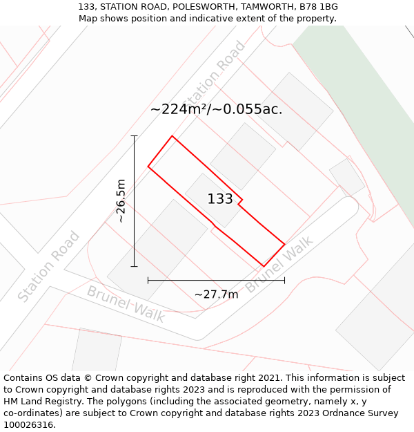 133, STATION ROAD, POLESWORTH, TAMWORTH, B78 1BG: Plot and title map