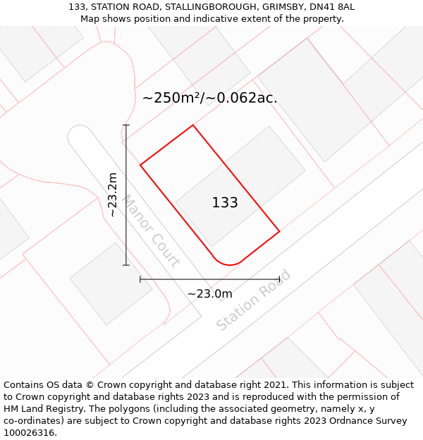 133, STATION ROAD, STALLINGBOROUGH, GRIMSBY, DN41 8AL: Plot and title map