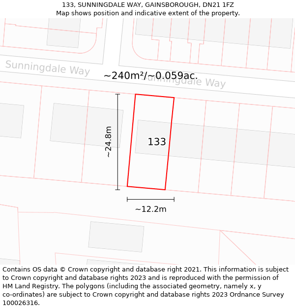 133, SUNNINGDALE WAY, GAINSBOROUGH, DN21 1FZ: Plot and title map