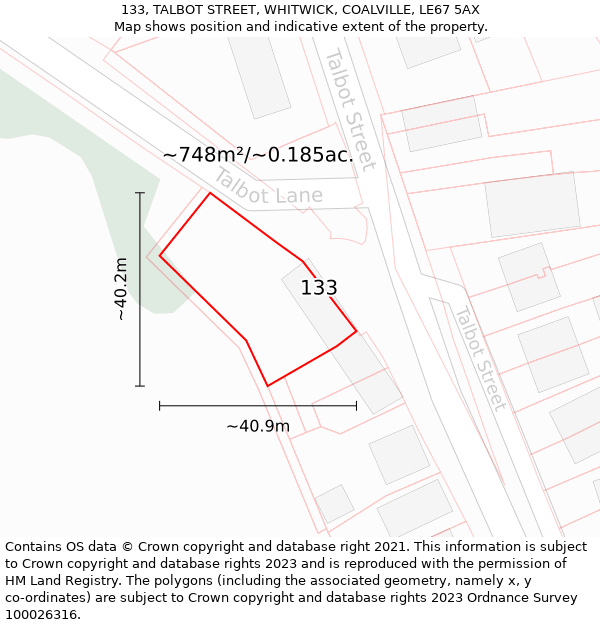 133, TALBOT STREET, WHITWICK, COALVILLE, LE67 5AX: Plot and title map