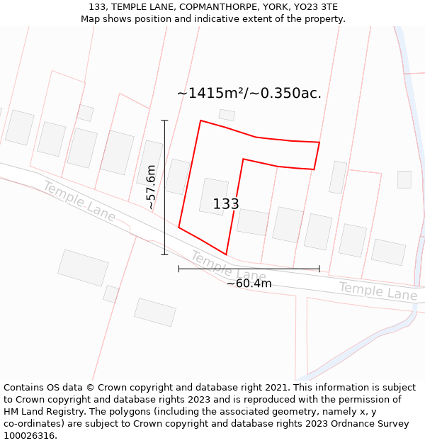 133, TEMPLE LANE, COPMANTHORPE, YORK, YO23 3TE: Plot and title map