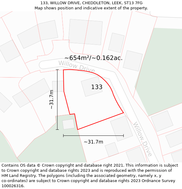 133, WILLOW DRIVE, CHEDDLETON, LEEK, ST13 7FG: Plot and title map