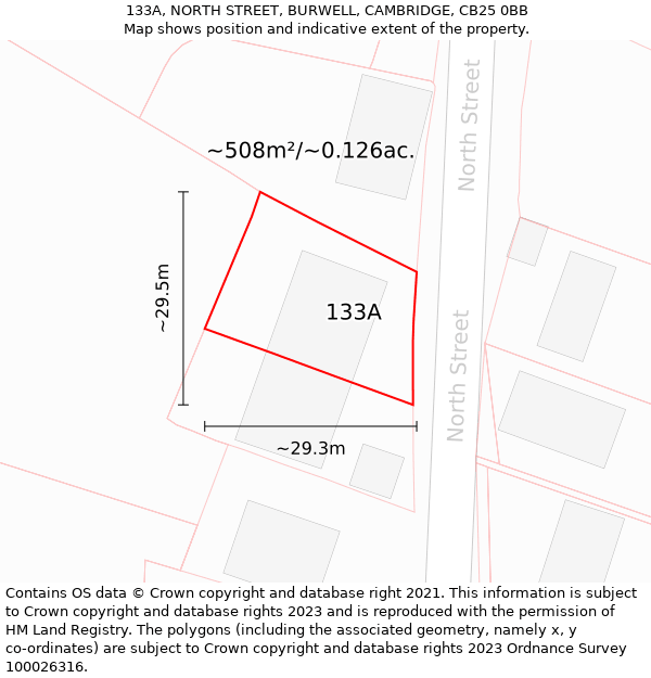 133A, NORTH STREET, BURWELL, CAMBRIDGE, CB25 0BB: Plot and title map