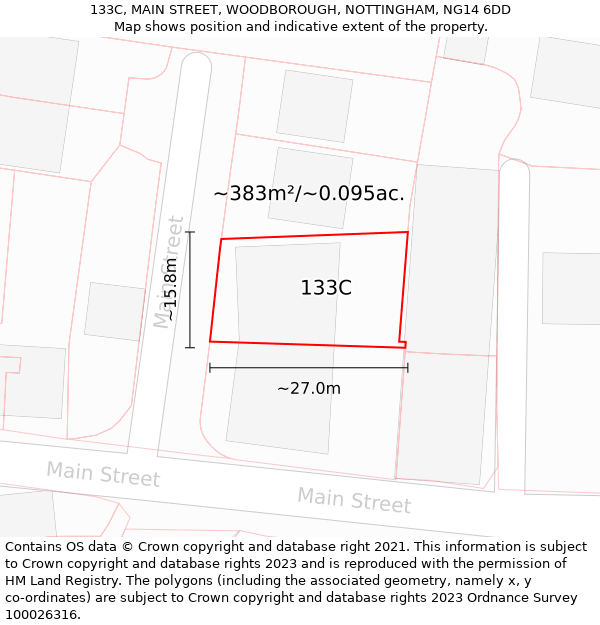 133C, MAIN STREET, WOODBOROUGH, NOTTINGHAM, NG14 6DD: Plot and title map