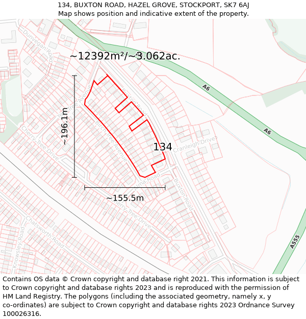 134, BUXTON ROAD, HAZEL GROVE, STOCKPORT, SK7 6AJ: Plot and title map