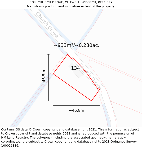134, CHURCH DROVE, OUTWELL, WISBECH, PE14 8RP: Plot and title map