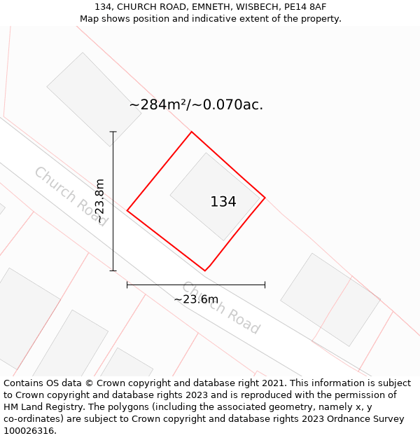 134, CHURCH ROAD, EMNETH, WISBECH, PE14 8AF: Plot and title map