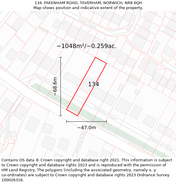 134, FAKENHAM ROAD, TAVERHAM, NORWICH, NR8 6QH: Plot and title map
