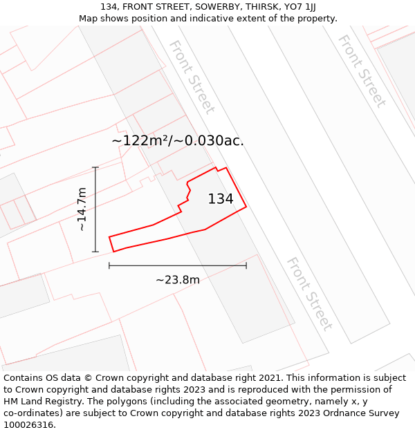 134, FRONT STREET, SOWERBY, THIRSK, YO7 1JJ: Plot and title map