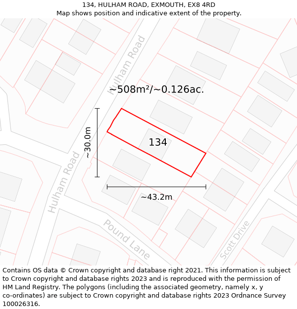 134, HULHAM ROAD, EXMOUTH, EX8 4RD: Plot and title map