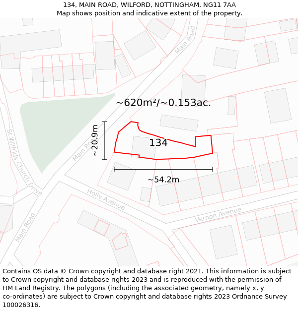 134, MAIN ROAD, WILFORD, NOTTINGHAM, NG11 7AA: Plot and title map