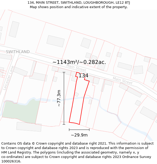 134, MAIN STREET, SWITHLAND, LOUGHBOROUGH, LE12 8TJ: Plot and title map