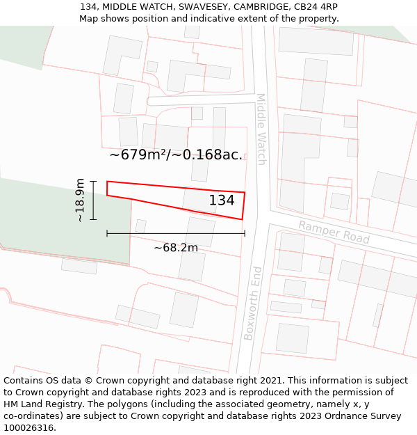 134, MIDDLE WATCH, SWAVESEY, CAMBRIDGE, CB24 4RP: Plot and title map