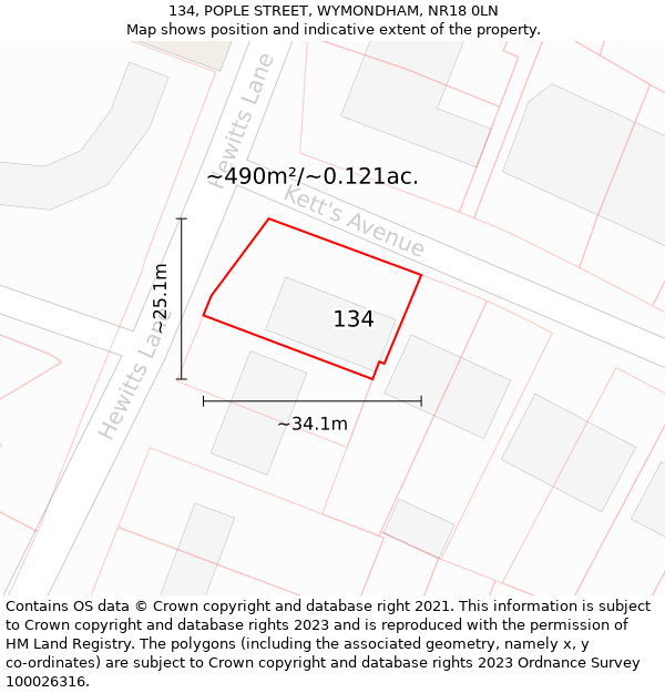134, POPLE STREET, WYMONDHAM, NR18 0LN: Plot and title map