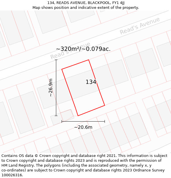 134, READS AVENUE, BLACKPOOL, FY1 4JJ: Plot and title map